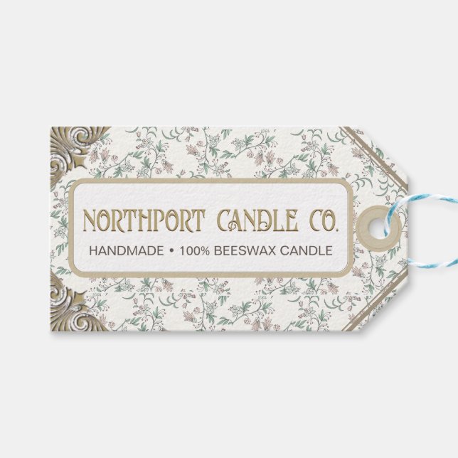 Ornate Floral Beeswax Candle Tag (Front (Horizontal))