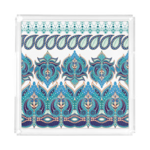 Ornate Floral Borders: Vintage Paisley Design Acrylic Tray