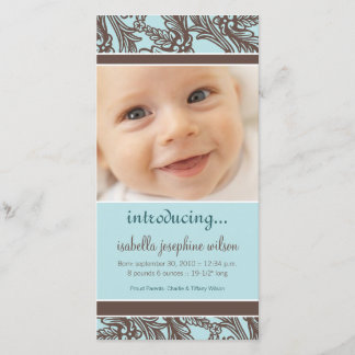Ornate Floral (Brown/Blue) Birth Announcement