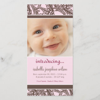 Ornate Floral (Brown/Pink) Birth Announcement