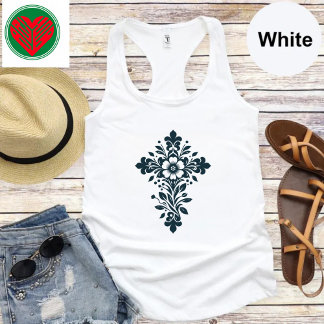 Ornate Floral Cross Christian Faith T-Shirt Tank Top