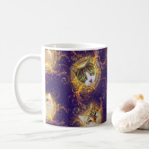 Ornate Floral Damask Cute Kitty Cat _ Royal Purple Coffee Mug