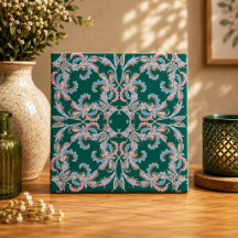 Ornate Floral Filigree Tile in Hunter Green