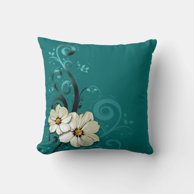 Ornate Floral Flourish Favor | turquoise Throw Pillow (Front)