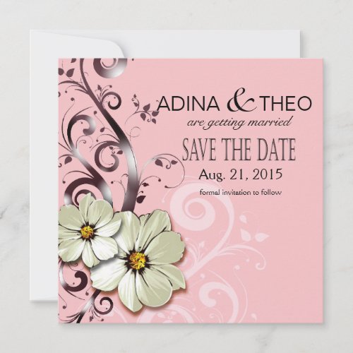 Ornate Floral Flourish Save the Date  pink Invitation