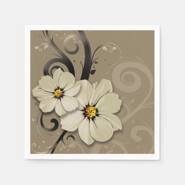 Ornate Floral Flourish | taupe Napkins (Front)