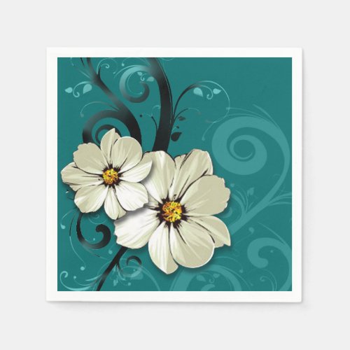 Ornate Floral Flourish  turquoise Paper Napkins