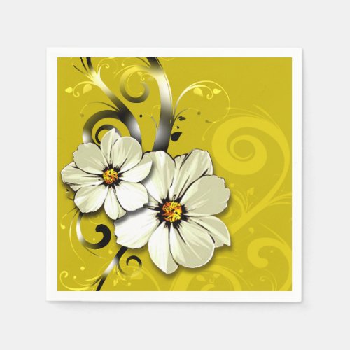 Ornate Floral Flourish  yellow Paper Napkins