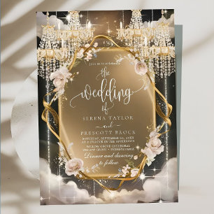 Ornate Floral Golden Chandelier Wedding Invitation