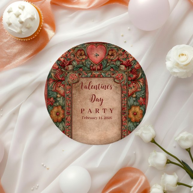 Ornate Floral Heart Valentine Party Paper Plates (Creator Uploaded)