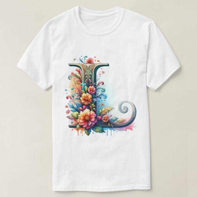 Ornate Floral "J" Monogram T-Shirt (Design Front)