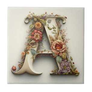 Ornate Floral Letter A  Ceramic Tile