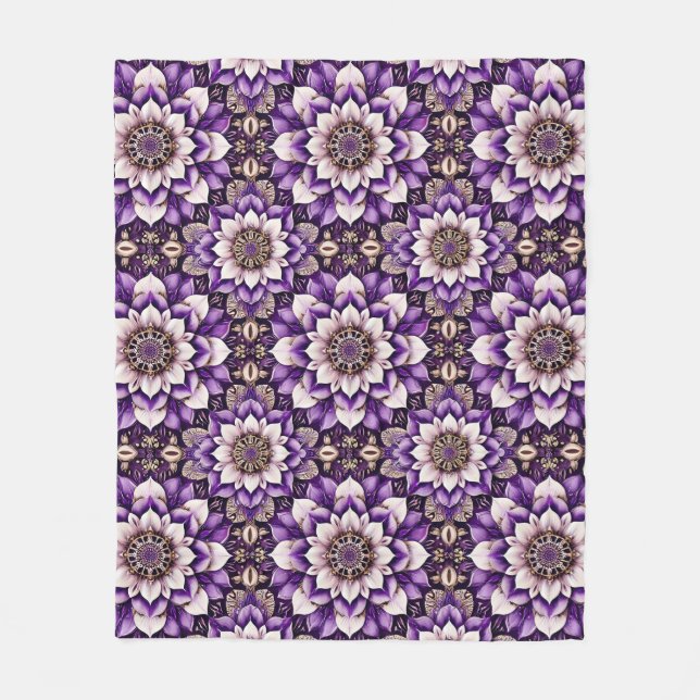 Ornate Floral Mandala Design Fleece Blanket (Front)