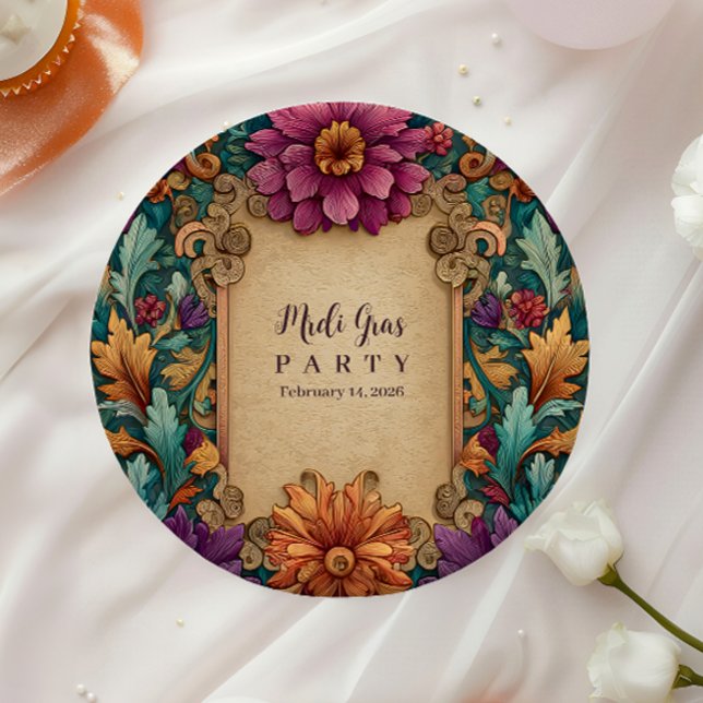 Ornate Floral Mardi Gras Masquerade Paper Plates (Creator Uploaded)
