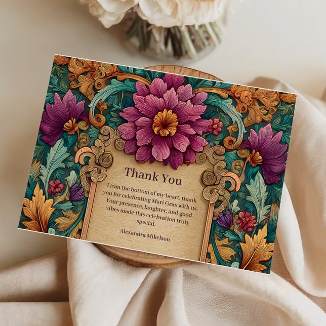 Ornate Floral Mardi Gras Masquerade Thank You Card (Creator Uploaded)
