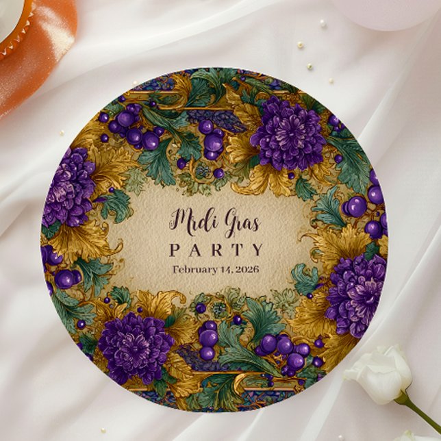 Ornate Floral Masquerade Mardi Gras Paper Plates (Creator Uploaded)