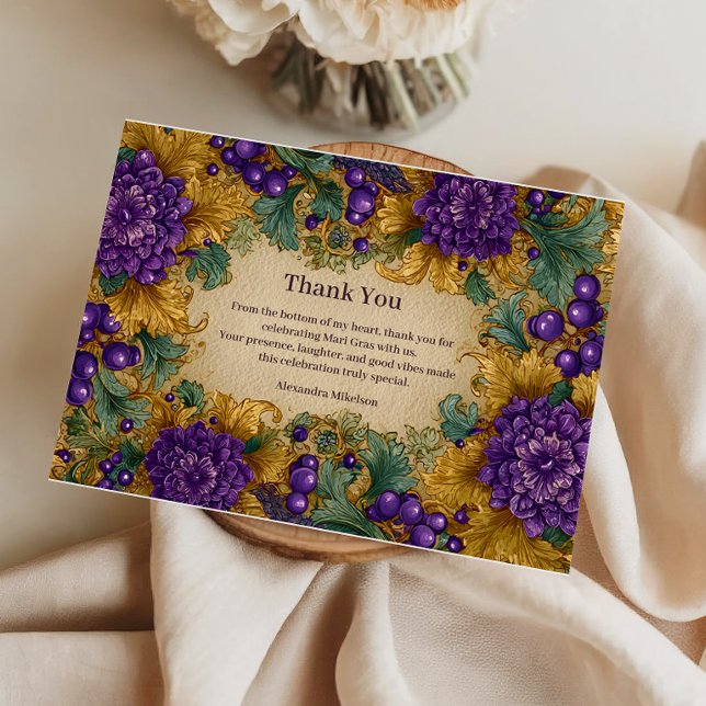 Ornate Floral Masquerade Mardi Gras Thank You Card (Creator Uploaded)