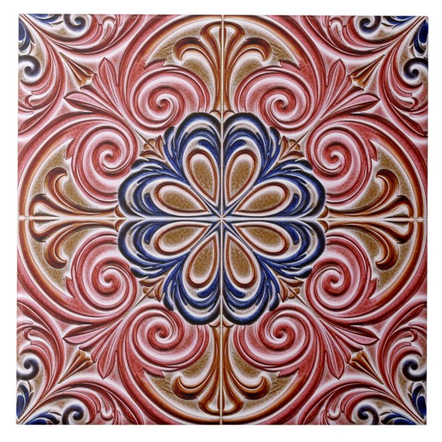 Ornate Floral Medallion Ceramic Pattern Ceramic Tile (Front)