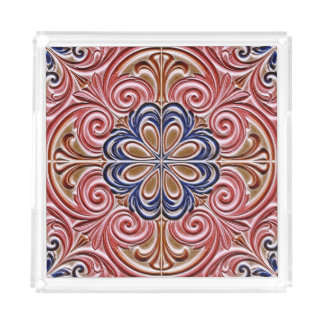 Ornate Floral Medallion classic Pattern Acrylic Tray