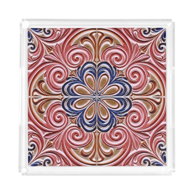 Ornate Floral Medallion classic Pattern Acrylic Tray (Front)