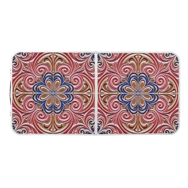 Ornate Floral Medallion Classic Pattern Beer Pong Table (Top)