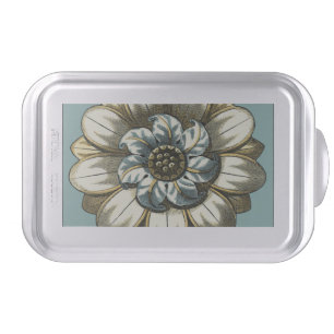 Ornate Floral Medallion on Light Blue Background Cake Pan