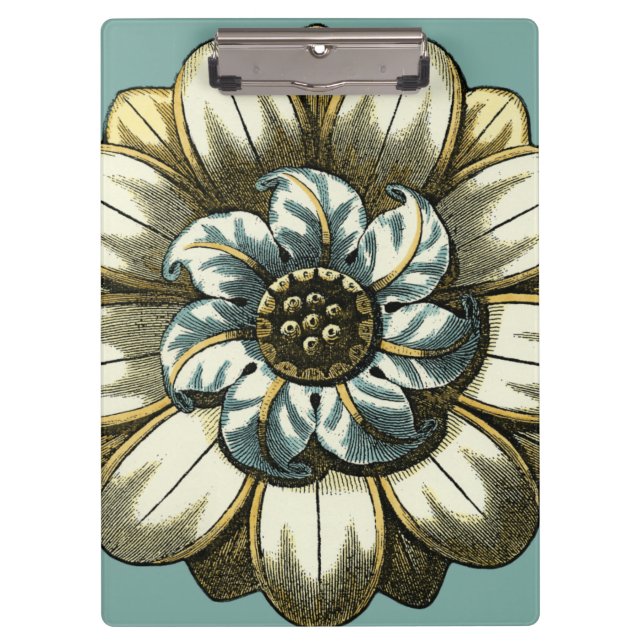Ornate Floral Medallion on Light Blue Background Clipboard (Front)