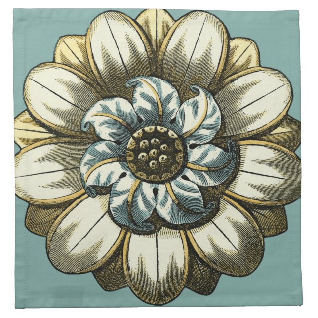 Ornate Floral Medallion on Light Blue Background Cloth Napkin (Front)