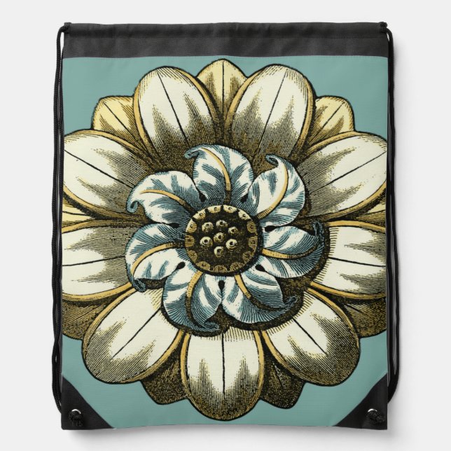 Ornate Floral Medallion on Light Blue Background Drawstring Bag (Front)