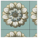 Ornate Floral Medallion on Light Blue Background Fabric