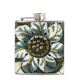 Ornate Floral Medallion on Light Blue Background Flask