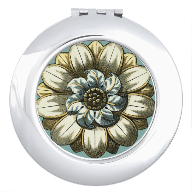 Ornate Floral Medallion on Light Blue Background Mirror For Makeup (Front)
