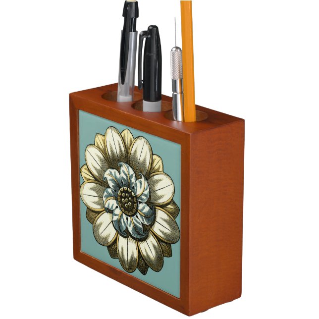 Ornate Floral Medallion on Light Blue Background Pencil/Pen Holder (In Situ)