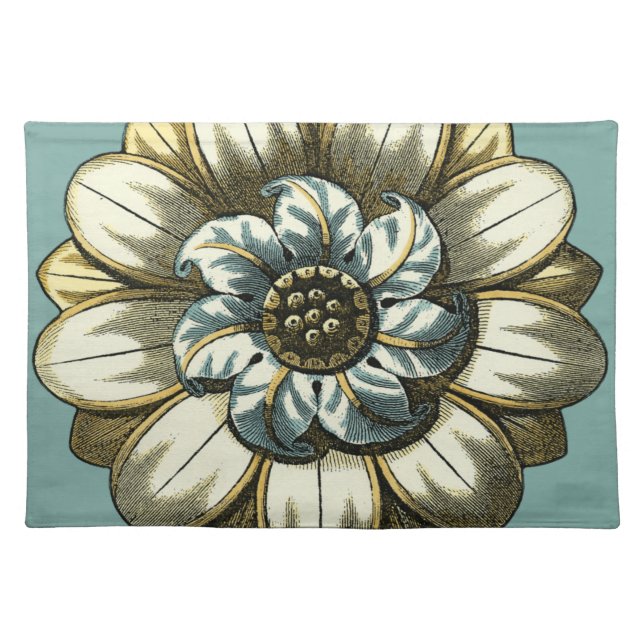 Ornate Floral Medallion on Light Blue Background Placemat (Front)