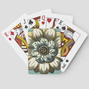 Ornate Floral Medallion on Light Blue Background Poker Cards