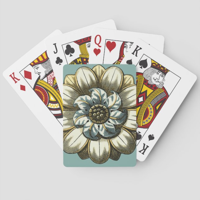 Ornate Floral Medallion on Light Blue Background Poker Cards (Back)