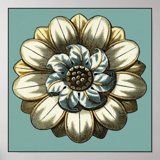 Ornate Floral Medallion on Light Blue Background Poster (Front)