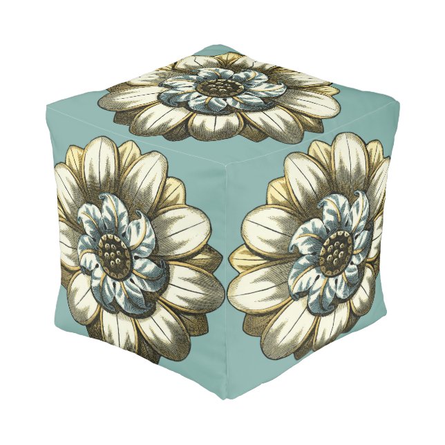 Ornate Floral Medallion on Light Blue Background Pouf (Angled Front)