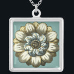 Ornate Floral Medallion on Light Blue Background Silver Plated Necklace<br><div class="desc">A light blue background serves as the accent to this ornate floral medallion painting by Vision Studio. Layers of leaves multiply the beauty of the flower,  giving it a very life-like quality. Purchase it today and let it bloom in your home!</div>