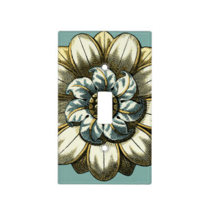 Ornate Floral Medallion on Light Blue Background Switch Cover