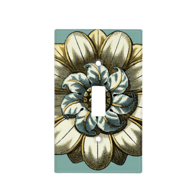 Ornate Floral Medallion on Light Blue Background Switch Cover (Front)