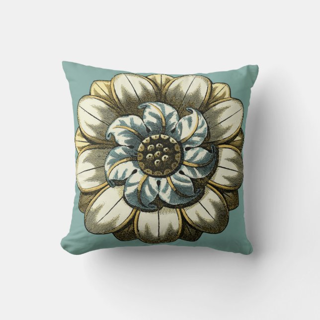 Ornate Floral Medallion on Light Blue Background Throw Pillow (Front)