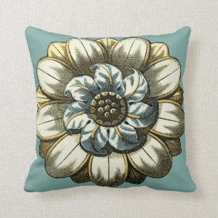 Ornate Floral Medallion on Light Blue Background Throw Pillow