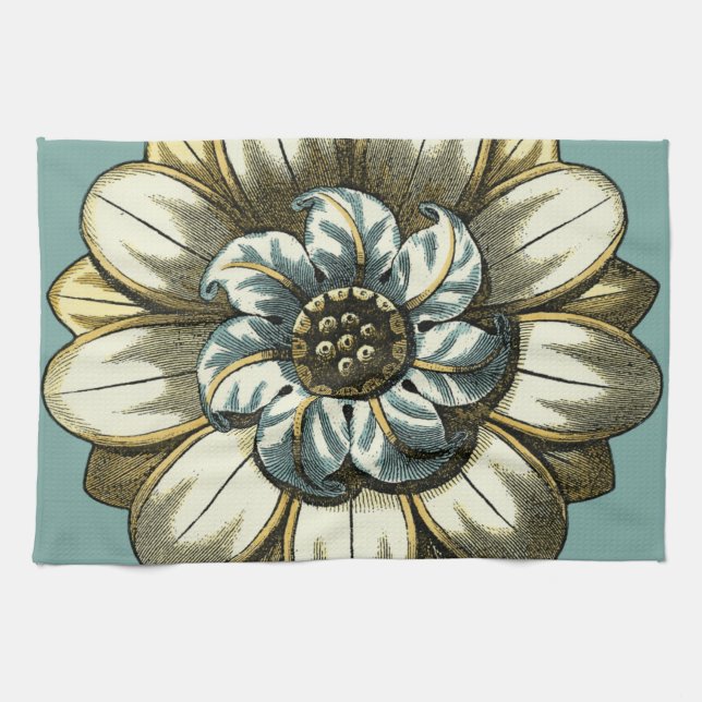 Ornate Floral Medallion on Light Blue Background Towel (Horizontal)