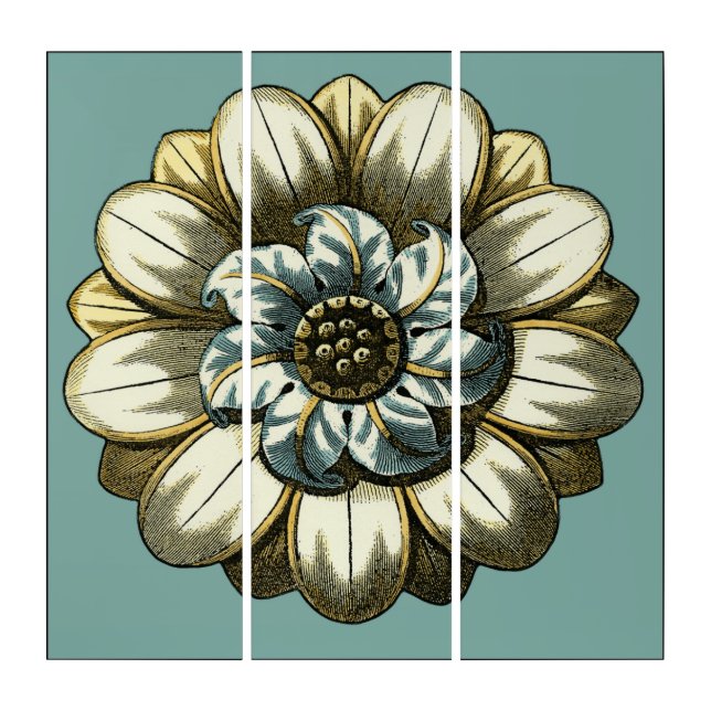 Ornate Floral Medallion on Light Blue Background Triptych (Front)