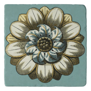 Ornate Floral Medallion on Light Blue Background Trivet