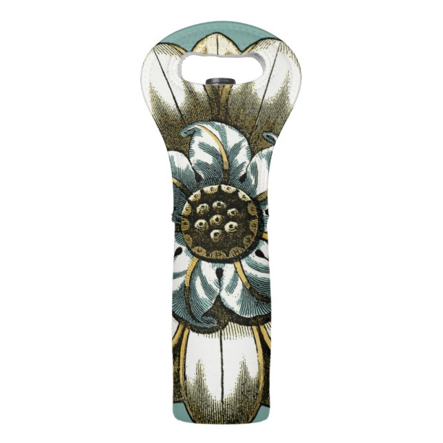 Ornate Floral Medallion on Light Blue Background Wine Bag (Back)