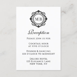 Ornate Floral Monogram Black Reception Wedding Enclosure Card