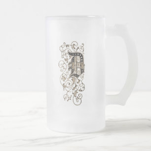 Ornate Floral Monogram 'D' - Frosted Glass Beer Mug