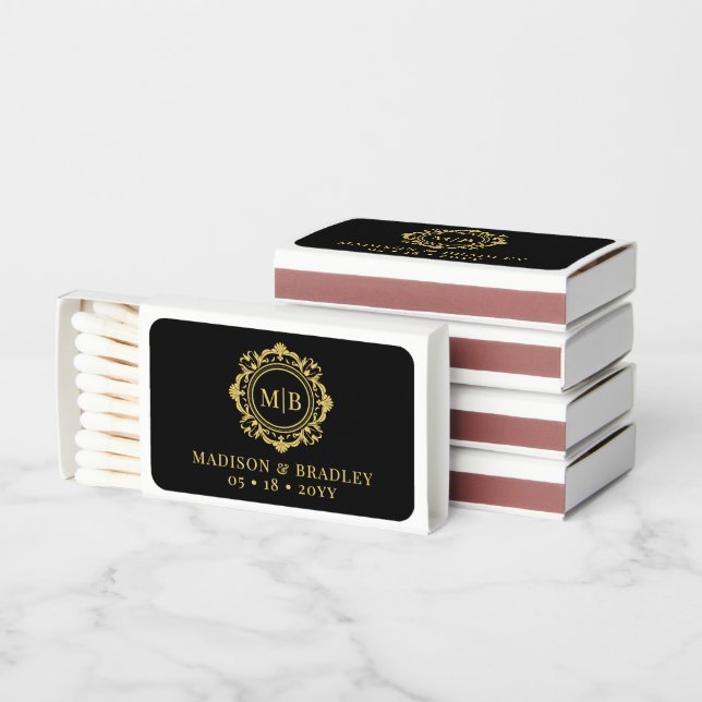 Ornate Floral Monogram Elegant Wedding Custom Matchboxes (Stacked)